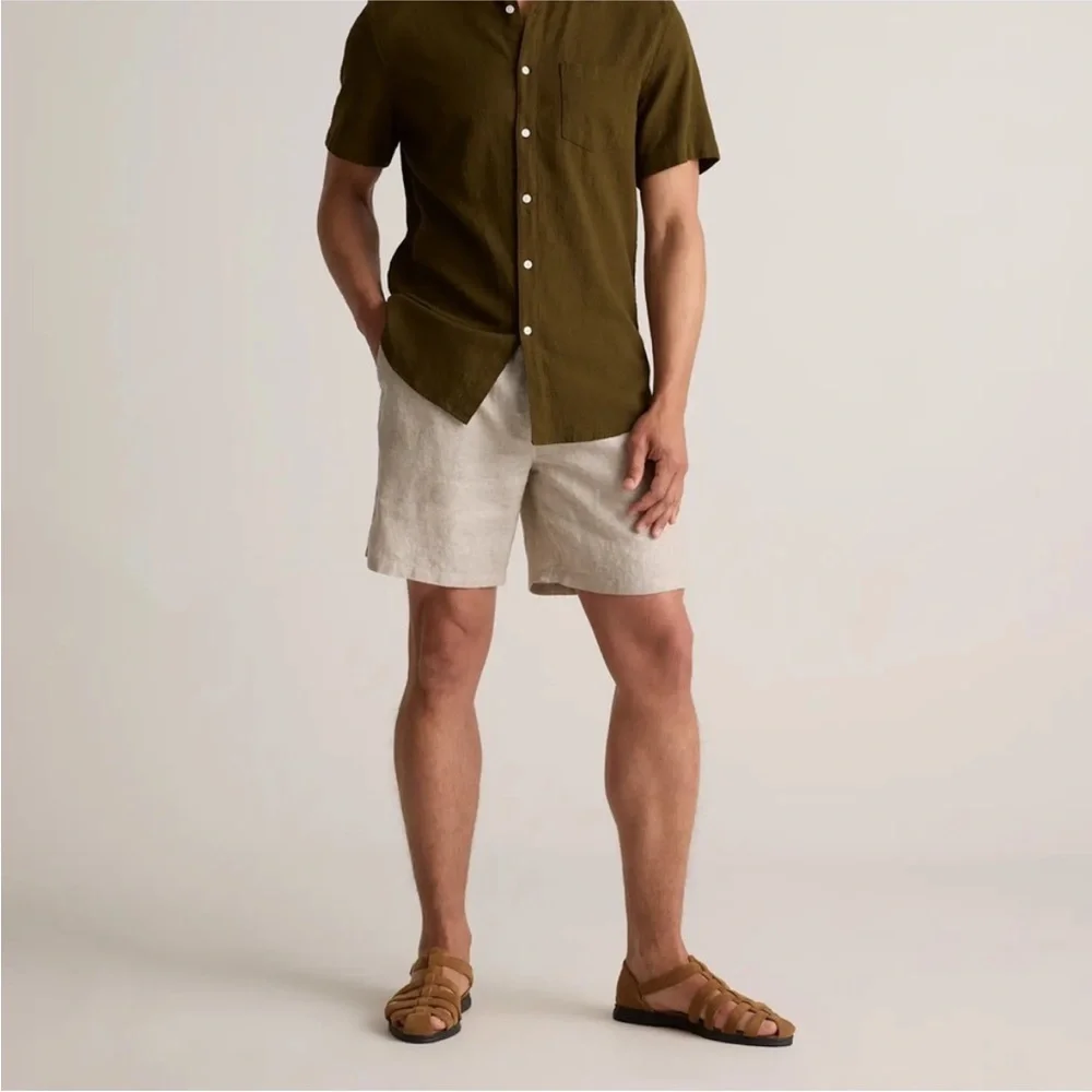 Ted‎ Baker Men’s Sz 36 Chino Linen Cotton Blend Tan Flat Front Shorts 9”
